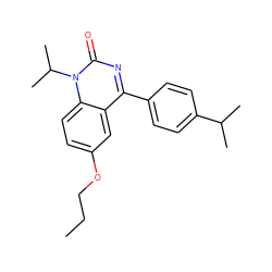 CCCOc1ccc2c(c1)c(-c1ccc(C(C)C)cc1)nc(=O)n2C(C)C ZINC000045371880