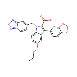 CCCOc1ccc2c(c1)c(-c1ccc3c(c1)OCO3)c(C(=O)O)n2Cc1ccc2nonc2c1 ZINC000026272572