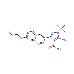 CCCOc1ccc2cc(-c3nn(C(C)(C)C)c(N)c3C(N)=O)cnc2c1 ZINC000221703607