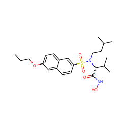 CCCOc1ccc2cc(S(=O)(=O)N(CCC(C)C)[C@@H](C(=O)NO)C(C)C)ccc2c1 ZINC000073195730