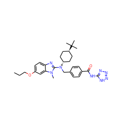 CCCOc1ccc2nc(N(Cc3ccc(C(=O)Nc4nnn[nH]4)cc3)[C@H]3CC[C@H](C(C)(C)C)CC3)n(C)c2c1 ZINC000253667836