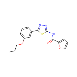 CCCOc1cccc(-c2nnc(NC(=O)c3ccco3)s2)c1 ZINC000008914071