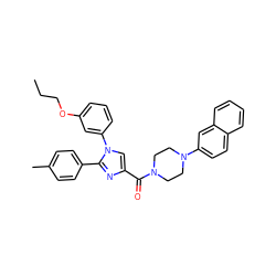 CCCOc1cccc(-n2cc(C(=O)N3CCN(c4ccc5ccccc5c4)CC3)nc2-c2ccc(C)cc2)c1 ZINC000040917805