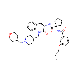 CCCOc1cccc(C(=O)NC2(C(=O)N[C@H](Cc3ccccc3)C(=O)NCC3CCN(CC4CCOCC4)CC3)CCCC2)c1 ZINC000044304993