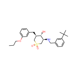 CCCOc1cccc(C[C@@H]2CS(=O)(=O)C[C@H](NCc3cccc(C(C)(C)C)c3)[C@H]2O)c1 ZINC000084670376