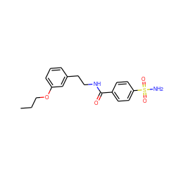 CCCOc1cccc(CCNC(=O)c2ccc(S(N)(=O)=O)cc2)c1 ZINC000084757926