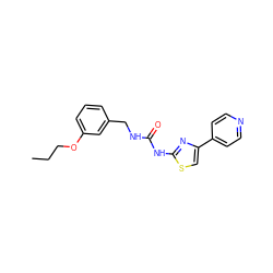 CCCOc1cccc(CNC(=O)Nc2nc(-c3ccncc3)cs2)c1 ZINC000165711329