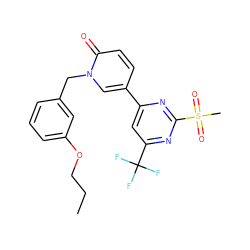 CCCOc1cccc(Cn2cc(-c3cc(C(F)(F)F)nc(S(C)(=O)=O)n3)ccc2=O)c1 ZINC001772643171