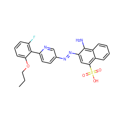 CCCOc1cccc(F)c1-c1ccc(/N=N/c2cc(S(=O)(=O)O)c3ccccc3c2N)cn1 ZINC000201506767