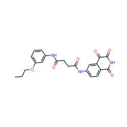 CCCOc1cccc(NC(=O)CCC(=O)Nc2ccc3c(c2)C(=O)C(=O)NC3=O)c1 ZINC000013683308