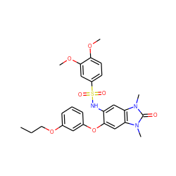 CCCOc1cccc(Oc2cc3c(cc2NS(=O)(=O)c2ccc(OC)c(OC)c2)n(C)c(=O)n3C)c1 ZINC000653726430