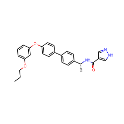 CCCOc1cccc(Oc2ccc(-c3ccc([C@@H](C)NC(=O)c4cn[nH]c4)cc3)cc2)c1 ZINC000045260339