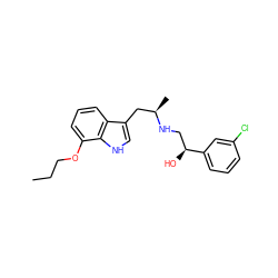 CCCOc1cccc2c(C[C@@H](C)NC[C@H](O)c3cccc(Cl)c3)c[nH]c12 ZINC000013488834