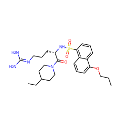 CCCOc1cccc2c(S(=O)(=O)N[C@@H](CCCN=C(N)N)C(=O)N3CCC(CC)CC3)cccc12 ZINC000027894787