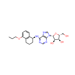 CCCOc1cccc2c1CCC[C@@H]2Nc1ncnc2c1ncn2[C@@H]1O[C@H](CO)[C@@H](O)[C@H]1O ZINC000013649528