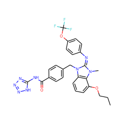 CCCOc1cccc2c1n(C)/c(=N/c1ccc(OC(F)(F)F)cc1)n2Cc1ccc(C(=O)Nc2nnn[nH]2)cc1 ZINC000101455508