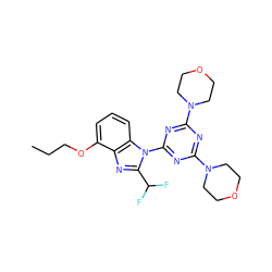 CCCOc1cccc2c1nc(C(F)F)n2-c1nc(N2CCOCC2)nc(N2CCOCC2)n1 ZINC000073141609