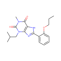 CCCOc1ccccc1-c1nc2c([nH]1)c(=O)n(C)c(=O)n2CC(C)C ZINC000013818326