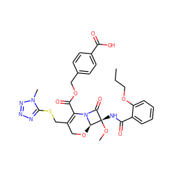 CCCOc1ccccc1C(=O)N[C@]1(OC)C(=O)N2C(C(=O)OCc3ccc(C(=O)O)cc3)=C(CSc3nnnn3C)CO[C@@H]21 ZINC000026474989