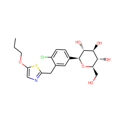 CCCOc1cnc(Cc2cc([C@@H]3O[C@H](CO)[C@@H](O)[C@H](O)[C@H]3O)ccc2Cl)s1 ZINC000066074633