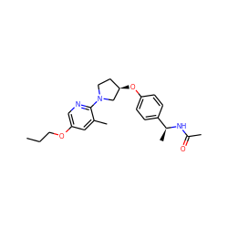 CCCOc1cnc(N2CC[C@@H](Oc3ccc([C@H](C)NC(C)=O)cc3)C2)c(C)c1 ZINC000169709227