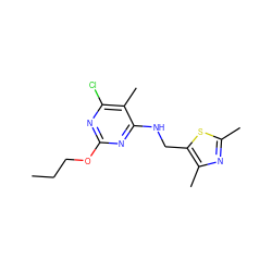 CCCOc1nc(Cl)c(C)c(NCc2sc(C)nc2C)n1 ZINC000473121489