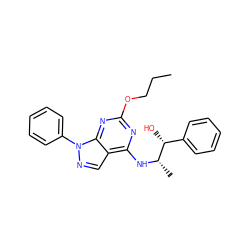 CCCOc1nc(N[C@@H](C)[C@H](O)c2ccccc2)c2cnn(-c3ccccc3)c2n1 ZINC000012405437