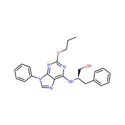 CCCOc1nc(N[C@@H](CO)Cc2ccccc2)c2ncn(-c3ccccc3)c2n1 ZINC000012405440