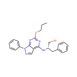 CCCOc1nc(N[C@H](CO)Cc2ccccc2)c2cnn(-c3ccccc3)c2n1 ZINC000001551826