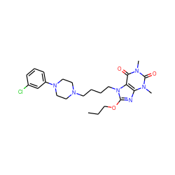 CCCOc1nc2c(c(=O)n(C)c(=O)n2C)n1CCCCN1CCN(c2cccc(Cl)c2)CC1 ZINC000028652748