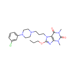 CCCOc1nc2c(c(=O)n(C)c(=O)n2C)n1CCCN1CCN(c2cccc(Cl)c2)CC1 ZINC000028652694