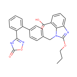 CCCOc1nc2cccc(C(=O)O)c2n1Cc1ccc(-c2ccccc2-c2noc(=O)[nH]2)cc1 ZINC000029559384