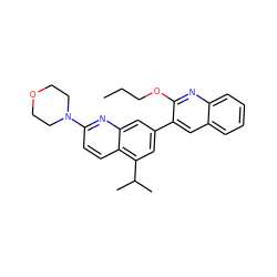 CCCOc1nc2ccccc2cc1-c1cc(C(C)C)c2ccc(N3CCOCC3)nc2c1 ZINC000095553787