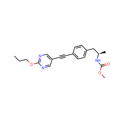 CCCOc1ncc(C#Cc2ccc(C[C@@H](C)NC(=O)OC)cc2)cn1 ZINC000169706389