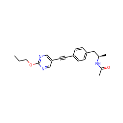 CCCOc1ncc(C#Cc2ccc(C[C@@H](C)NC(C)=O)cc2)cn1 ZINC000169706385