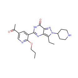 CCCOc1ncc(C(C)=O)cc1-c1nc2c(CC)n(C3CCNCC3)nc2c(=O)[nH]1 ZINC000014955571