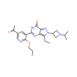 CCCOc1ncc(C(C)=O)cc1-c1nc2c(CC)n(C3CN(C(C)C)C3)nc2c(=O)[nH]1 ZINC000014955567