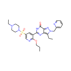 CCCOc1ncc(S(=O)(=O)N2CCN(CC)CC2)cc1-c1nc2c(CC)n(Cc3ccccn3)nc2c(=O)[nH]1 ZINC000044358861