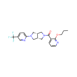 CCCOc1ncccc1C(=O)N1C[C@@H]2CN(c3ccc(C(F)(F)F)cn3)C[C@@H]2C1 ZINC000167124542