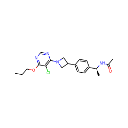 CCCOc1ncnc(N2CC(c3ccc([C@H](C)NC(C)=O)cc3)C2)c1Cl ZINC000149976517