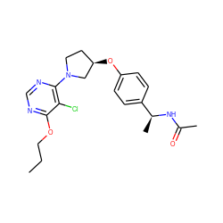 CCCOc1ncnc(N2CC[C@@H](Oc3ccc([C@H](C)NC(C)=O)cc3)C2)c1Cl ZINC000261192052