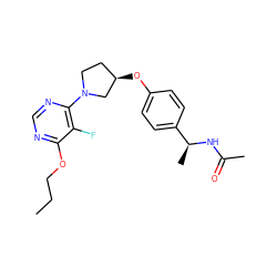 CCCOc1ncnc(N2CC[C@@H](Oc3ccc([C@H](C)NC(C)=O)cc3)C2)c1F ZINC000261093092