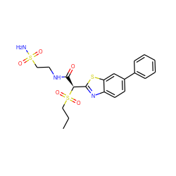 CCCS(=O)(=O)[C@@H](C(=O)NCCS(N)(=O)=O)c1nc2ccc(-c3ccccc3)cc2s1 ZINC000143968435