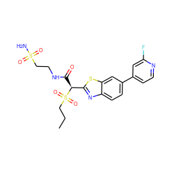 CCCS(=O)(=O)[C@@H](C(=O)NCCS(N)(=O)=O)c1nc2ccc(-c3ccnc(F)c3)cc2s1 ZINC000144279842