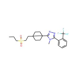 CCCS(=O)(=O)CCC12CCC(c3nnc(-c4ccccc4C(F)(F)F)n3C)(CC1)CC2 ZINC000071316649