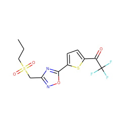 CCCS(=O)(=O)Cc1noc(-c2ccc(C(=O)C(F)(F)F)s2)n1 ZINC000040893744