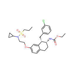 CCCS(=O)(=O)N(CCOc1ccc2c(c1)[C@H](Cc1cccc(Cl)c1)[C@H](NC(=O)OCC)CC2)C1CC1 ZINC000142059447