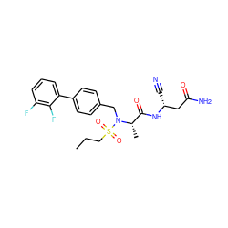 CCCS(=O)(=O)N(Cc1ccc(-c2cccc(F)c2F)cc1)[C@@H](C)C(=O)N[C@H](C#N)CC(N)=O ZINC000653795804