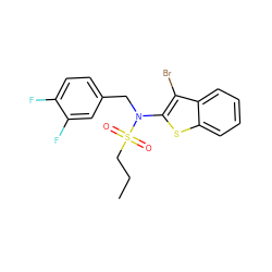 CCCS(=O)(=O)N(Cc1ccc(F)c(F)c1)c1sc2ccccc2c1Br ZINC000115232812