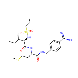 CCCS(=O)(=O)N[C@@H](C(=O)N[C@@H](CCSC)C(=O)NCc1ccc(C(=N)N)cc1)[C@@H](C)CC ZINC000040957790